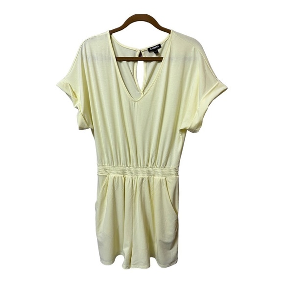 Express romper butter yellow elastic waist V-neck keyhole button neck size Med. - Picture 1 of 8